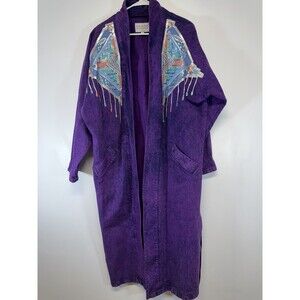 Vtg Sundance Women’s Denim Open Jacket PURPLE Acid Washed Southwestern Painted M